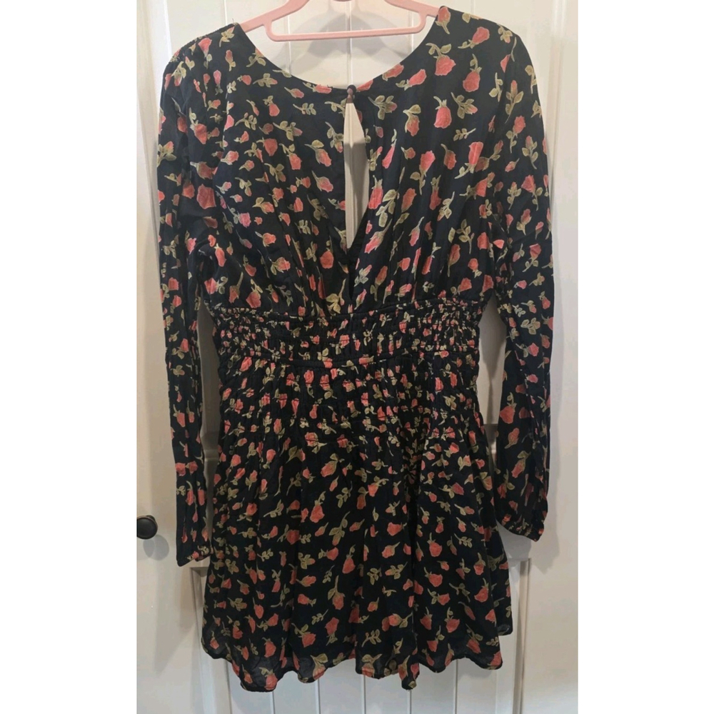 Free People Keep You Mini Dress Size L $128 Floral Flowy Runched V Neck Feminine - Picture 5 of 8